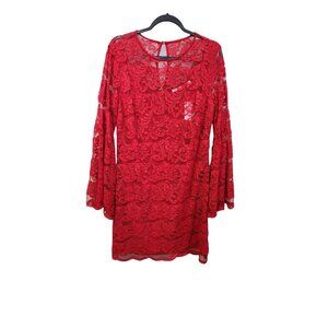 New York & Company Women's L  Red Lace Bell Sleeve Dress 2147
